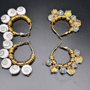 18K GOLD PLATED SHIVA EYES + AB CRYSTALS HYPOALLERGENIC EARRINGS (2)pairs